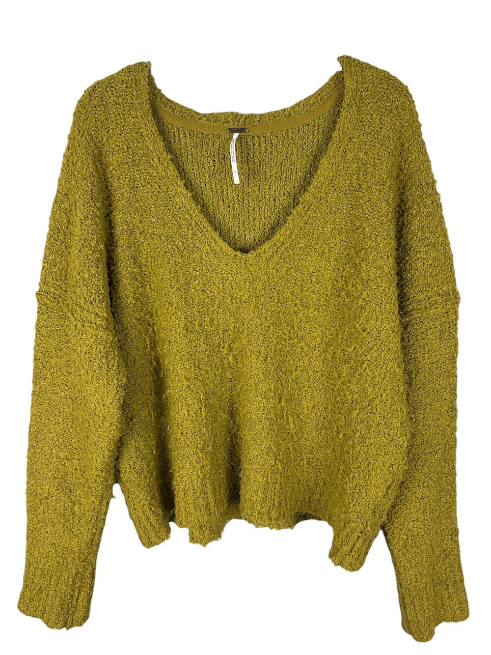 Free People Finders Keepers V Neck Long Sleeve Chunky Sweater Moss Green  S